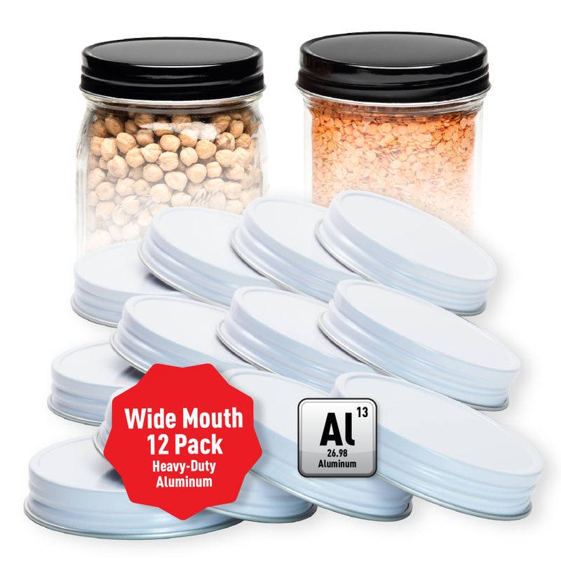 AllSpice Rust-Proof Wide Mouth Aluminum Metal Mason Jar Lids Leak-Proof 12-Pack (White) - Image 1